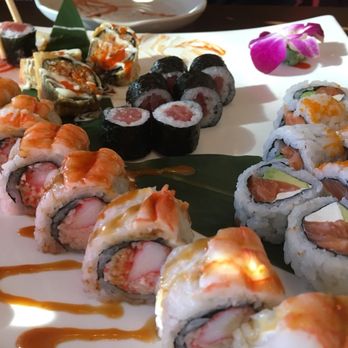 YamaChen's Sushi - Yama dinner combo $17 pick two rolls: Candy Cane, tuna roll, Philly roll, and volcano (complimentary). Comes with soup and salad - Sushi Bars Near Me - Virginia Beach, Virginia