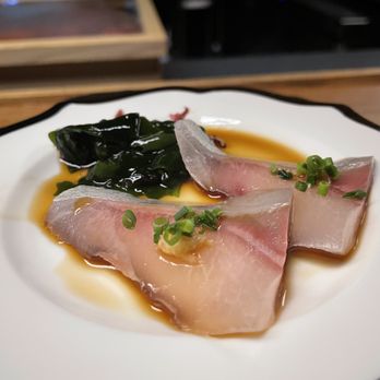 Koete Omakase - shima aji with wakame - Sushi Bars Near Me - New York, New York Koete Omakase - shima aji with wakame - Sushi Bars Near Me - New York, New York