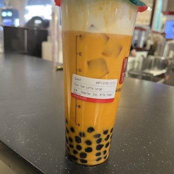 Gong Cha - thai milk tea with boba & milk foam - large - Bubble Tea Near Me - Elmhurst, New York