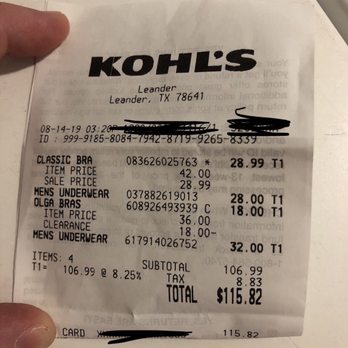 Kohl's - Receipt - Department Stores Near Me - LEANDER, Texas Kohl's - Receipt - Department Stores Near Me - LEANDER, Texas