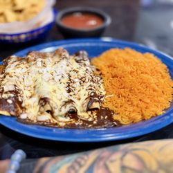 Enchiladas Rancheras. 2 ea. of beef & chicken