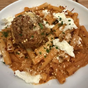 Cafe Al Dente - Rigatoni A la Vodka with a meatball - Italian Near Me - Hilton Head Island, South Carolina