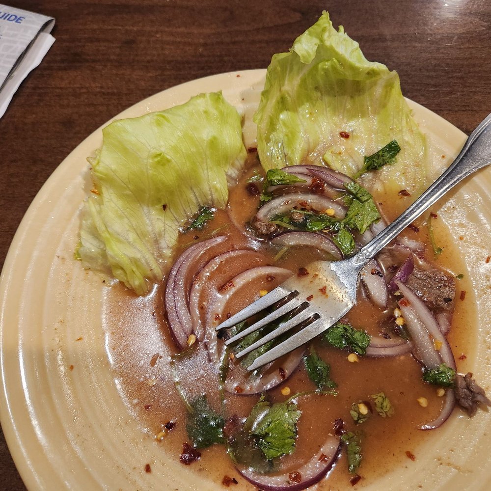 Thai Connection - What is left of Namtok Beef salad - Thai Near Me - Columbus, Indiana Thai Connection - What is left of Namtok Beef salad - Thai Near Me - Columbus, Indiana