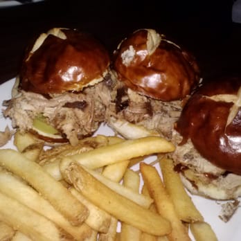 Checkered Flag Tavern - Pulled Pork Sliders on Pretzel Rolls - Pubs Near Me - Indianapolis, Indiana