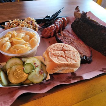 la Barbecue - The spread, with the monster beef rib on the right - Barbeque Near Me - Austin, Texas la Barbecue - The spread, with the monster beef rib on the right - Barbeque Near Me - Austin, Texas