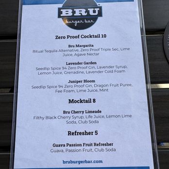 BRU Burger Bar - Brownsburg - Mocktail menu - Burgers Near Me - Brownsburg, Indiana