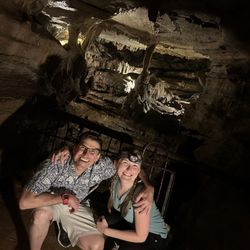Old Spanish Treasure Cave - My father and I in front of a beautiful collection of stalagmites, stalactites, columns and soda straws.