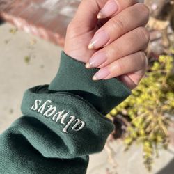 Gel extension, almond, natural length, chrome french tip