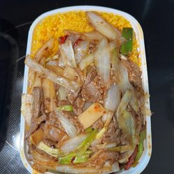 East China Restaurant - Mongolian Beef - with mostly onions and nothing in the "fried" rice