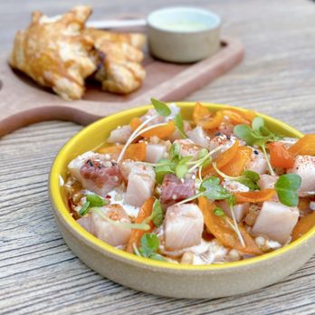 Valley Goat - Hamachi Poke w/ browned goat butter, fermented tofu, kumquat ($24) - GET THIS! - New American Near Me - Sunnyvale, California Valley Goat - Hamachi Poke w/ browned goat butter, fermented tofu, kumquat ($24) - GET THIS! - New American Near Me - Sunnyvale, California