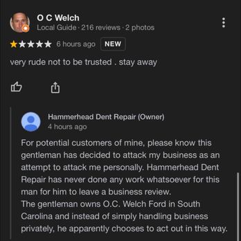 O C Welch Ford Lincoln - O.C. Welch's fake google review he made about my small business to try and retaliate against me - Auto Repair Near Me - Hardeeville, South Carolina O C Welch Ford Lincoln - O.C. Welch's fake google review he made about my small business to try and retaliate against me - Auto Repair Near Me - Hardeeville, South Carolina