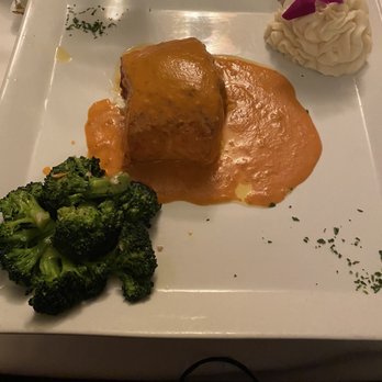 Adega Grill - Stuffed salmon broccoli mashed potato and edible flower - Portuguese Near Me - Newark, New Jersey Adega Grill - Stuffed salmon broccoli mashed potato and edible flower - Portuguese Near Me - Newark, New Jersey