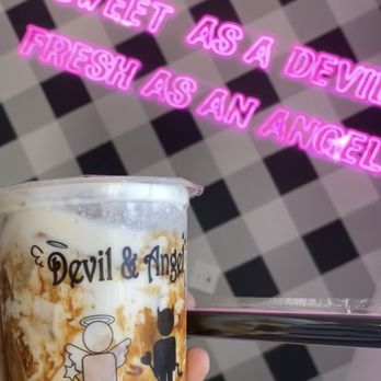 Devil & Angel Desserts - Black Sugar Taro-peach Milk Tea Black Sugar Fresh Milk Tea - Bubble Tea Near Me - Concord, California