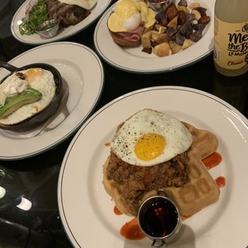 1886 Cafe & Bakery - N.Y. Strip Steak and Eggs* Traditional Eggs Benedict* Chicken and Waffle, Chorizo Hash - American Near Me - Austin, Texas 1886 Cafe & Bakery - N.Y. Strip Steak and Eggs* Traditional Eggs Benedict* Chicken and Waffle, Chorizo Hash - American Near Me - Austin, Texas