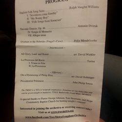 Troy Metro Symphony Orchestra - Program. 90 min performance.