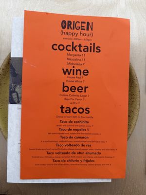 Menu photo 1 Origen San Diego, CA
