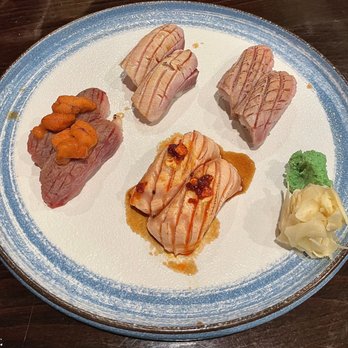 BF Miyabi - Individual orders of my favorite nigiris. Hamachi, Toro, Japanese Wagyu w/Uni, and Sake Toro. - Sushi Bars Near Me - Roseville, California BF Miyabi - Individual orders of my favorite nigiris. Hamachi, Toro, Japanese Wagyu w/Uni, and Sake Toro. - Sushi Bars Near Me - Roseville, California