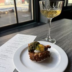 Potato, Quail egg, Caviar + spin on a Vesper