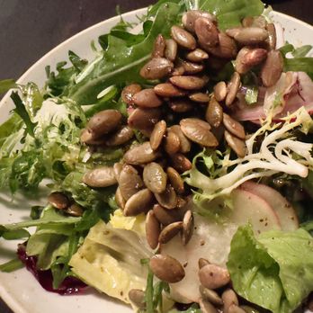 Thistle & Leek - house salade, winter lettuces, cucumbers, pepitas, celery seed vinaigrette--super fresh and tasty - Gastropubs Near Me - Newton, Massachusetts