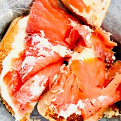 4 Corners - Toasted poppyseed bagel with cream cheese and lox. Delicious.