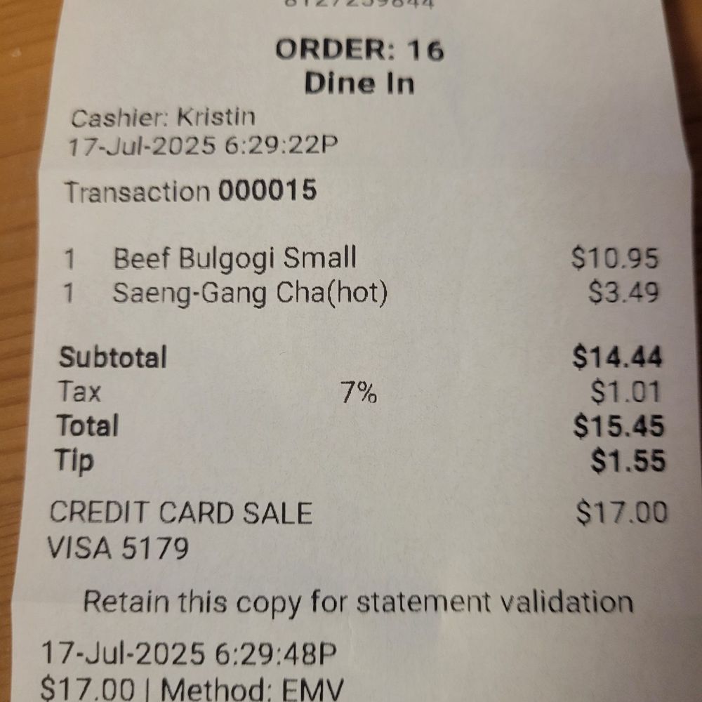 Kim & Bab - Receipt - Korean Near Me - New Albany, Indiana Kim & Bab - Receipt - Korean Near Me - New Albany, Indiana