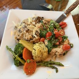 Tuscan Chicken with wild mushroom risotto and seasoned veggies Tuscan Chicken with wild mushroom risotto and seasoned veggies