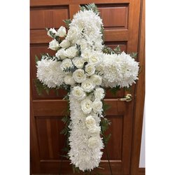St Cloud Florist - Beautiful sympathy cross with rose swag.