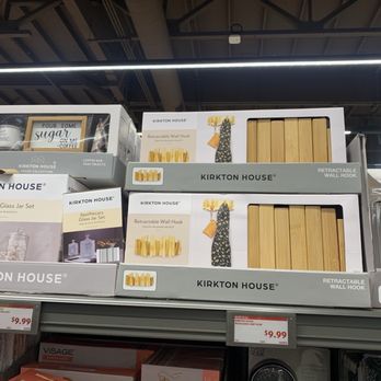 ALDI - Interesting items for sale. - Shelf display of Kirkton House retractable wall hooks and decor sets at ALDI, priced at $9.99. - Grocery Near Me - Temecula, California