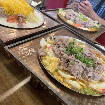 Tasty Pot - 2. Lamb Hot Soup, 3. Cheesy Milk Hot Soup and 7. Kimchi Dumpling Hot Soup - Hot Pot Near Me - Concord, California Tasty Pot - 2. Lamb Hot Soup, 3. Cheesy Milk Hot Soup and 7. Kimchi Dumpling Hot Soup - Hot Pot Near Me - Concord, California