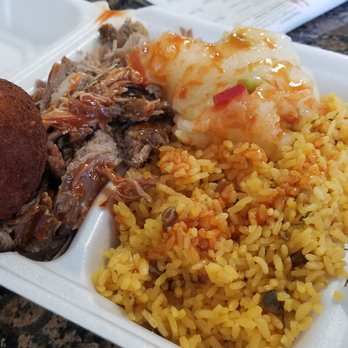 Sabor Del Caribe - Pernil, rice, yuca and a papa rellena. - Puerto Rican Near Me - Orlando, Florida Sabor Del Caribe - Pernil, rice, yuca and a papa rellena. - Puerto Rican Near Me - Orlando, Florida
