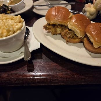 The Rye Roadhouse - pulled pork sliders with caramelized onion and mac and cheese side - Cajun/Creole Near Me - Rye, New York