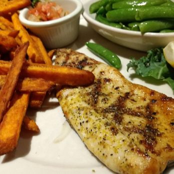 The Chop House - Grilled trout with sweet potato fries and fresh steamed sugar snap peas. - New American Near Me - Kodak, Tennessee