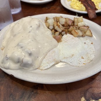 Potato Shack Cafe - Half Half Order of Biscuits & Gravy served with Two Eggs & American Fries - American Near Me - Encinitas, California