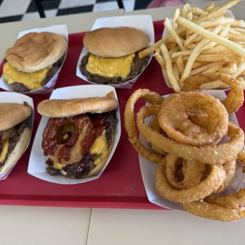 The Friendly Kearny Mesa - 2 OG's and 2 Shitkickers with onion rings and fries - Burgers Near Me - San Diego, California The Friendly Kearny Mesa - 2 OG's and 2 Shitkickers with onion rings and fries - Burgers Near Me - San Diego, California