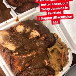 Tasty Jamaica - Large Jerk chicken, rice and peas, cabbage, and plantains