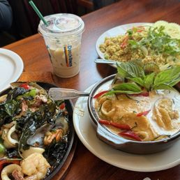 Sizzling seafood platter, seafood claypot, and golden fried rice.