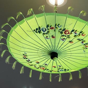 Irrawaddy Taste of Burma - Decor - brightly colored umbrellas (this one was closest to our table) - Burmese Near Me - Stanton, California