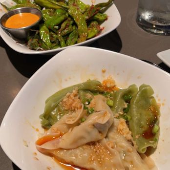 Bar Dojo - Pork and vegetable dumplings and shoshito peppers - Asian Fusion Near Me - Edmonds, Washington
