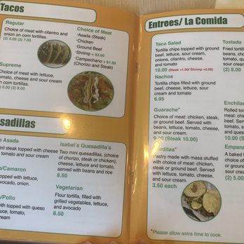 Isabel’s Tacos - Menu - Food Trucks Near Me - Grabill, Indiana