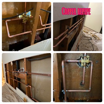 copper repipe ,plumbing repair and installation - we do install and repair all plumbing fixtures need in the house .