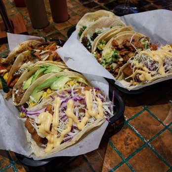 Pistolero's - Veggie, Carnitas, Fish, Barbacoa, and the last one maybe Al Pastor. - Mexican Near Me - Houston, Texas