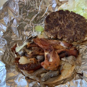 Five Guys - Limp tasteless bacon, grilled onions & mushrooms - Burgers Near Me - Petaluma, California Five Guys - Limp tasteless bacon, grilled onions & mushrooms - Burgers Near Me - Petaluma, California