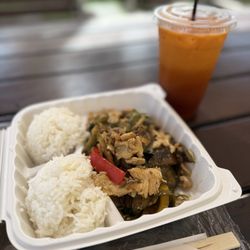Quick Thai - My favorite, Eggplant Basil Chicken and delicious Thai Iced Tea