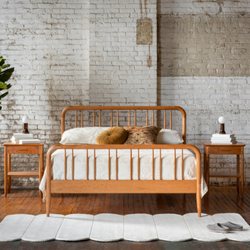 Thos. Moser - Our newest design, the Bates Bed and Side table. The Bates Bed pays homage to the bobbin and spool beds of the early 1800's.