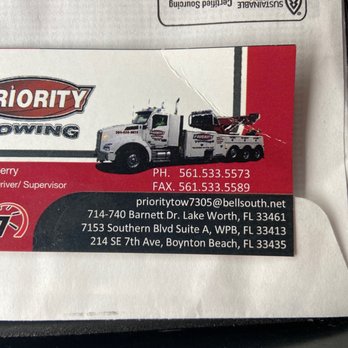 Priority Towing - Business card - Towing Near Me - Lake Worth, Florida