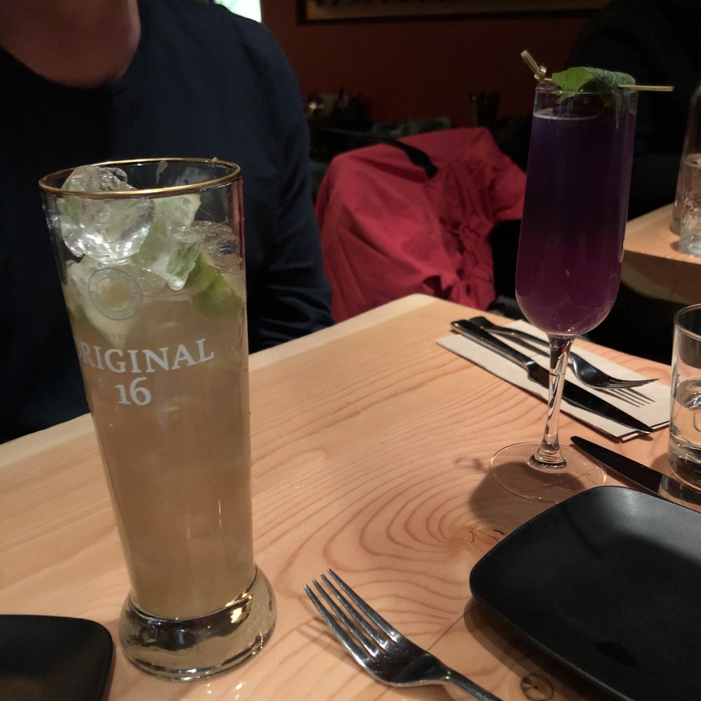 Block Kitchen + Bar - Lavendar cocktail (yummy) and butterfly cocktail (just okay) - Sandwiches Near Me - Banff, Alberta Block Kitchen + Bar - Lavendar cocktail (yummy) and butterfly cocktail (just okay) - Sandwiches Near Me - Banff, Alberta
