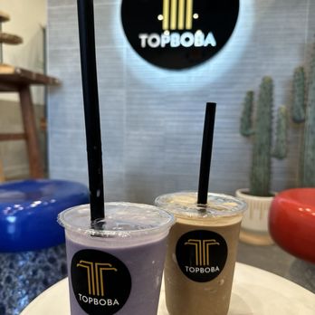 Top Boba - Left- Taro w/Boba, Right- Kona coffee slushie w/o boba 50% sweetness) - Bubble Tea Near Me - Las Vegas, Nevada