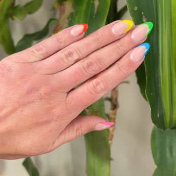 OMG Nail Lounge - Neon rainbow French tip. - Nail Salons Near Me - New Haven, Michigan OMG Nail Lounge - Neon rainbow French tip. - Nail Salons Near Me - New Haven, Michigan