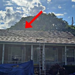 Keith's Roofing - Obvious dip in the roof that was just shingled over. Three of the roofing crew literally just feet away from it.