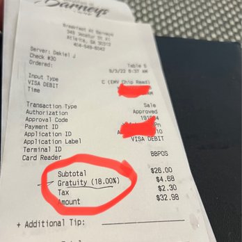 Breakfast At Barneys - Automatically added 18% tip - Breakfast & Brunch Near Me - Atlanta, Georgia